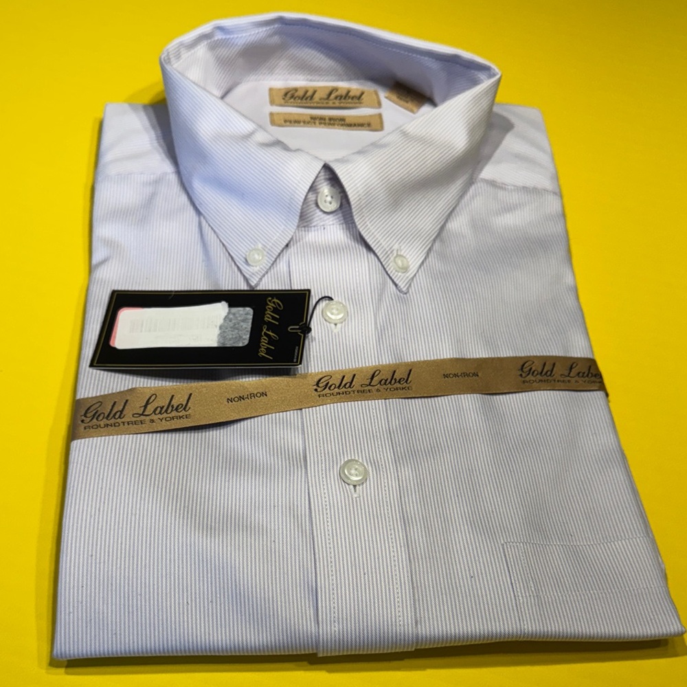 Roundtree & Yorke Striped White/ gray  Dress Shirt